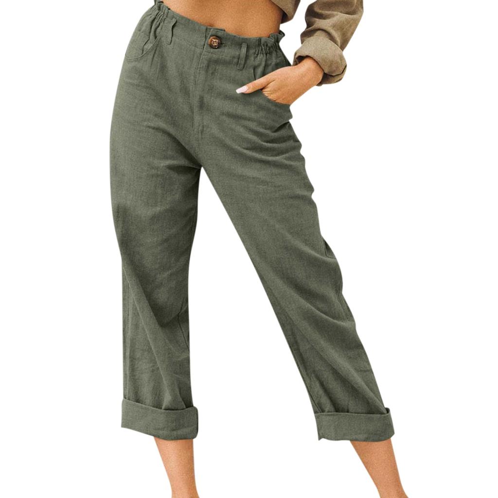 Fashion Color Cotton Linen Fashion Loose High Waist Casual Pants For Women