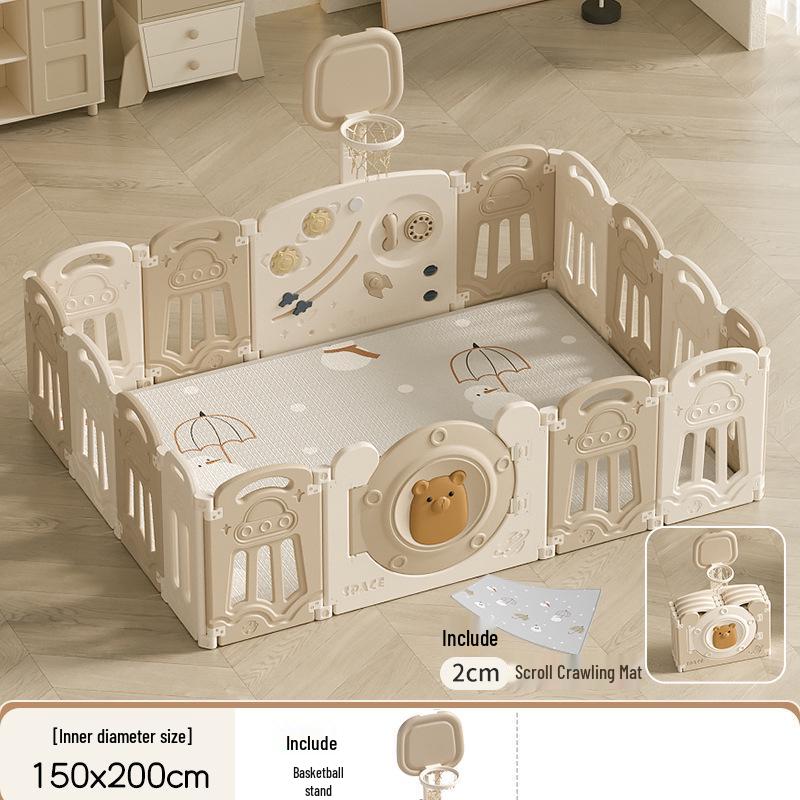 Compact Foldable Baby Playpen & Safety Fence with Integrated Crawling Mat for Indoor Use