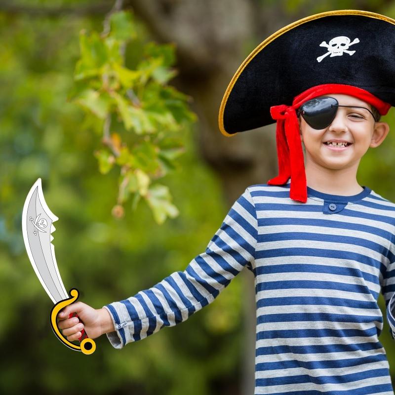 16pcs Kids Wooden Swords Set Unfinished Pirate Themed Painting Props Halloween Art Activity Supplies for Birthday Cosplay