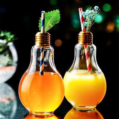 Creatieve Bar Lamp Gloeilamp Cocktailglas Draagbaar Rietje Melkachtige Bubble Tea Beker Met Deksel Mode Gloeilamp Drankfles Tumbler