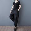 Plus Size Black Vintage Stripe Patchwork High Waist Casual Loose Summer Harem Pants Women Trousers