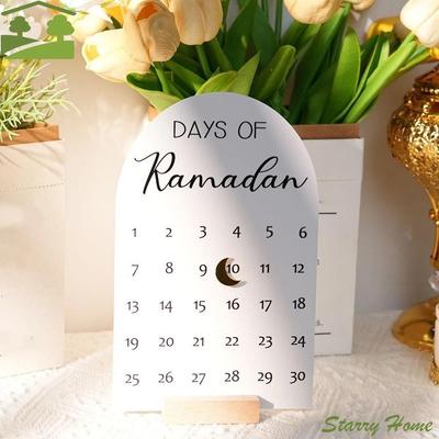 Akrylowy Kalendarz Adwentowy Ramadan 30 Dni Białe Lustro Ozdoba Stołu Ramadanowego DIY Rękodzieło Drewniana Podstawa Kalendarz Odliczający
