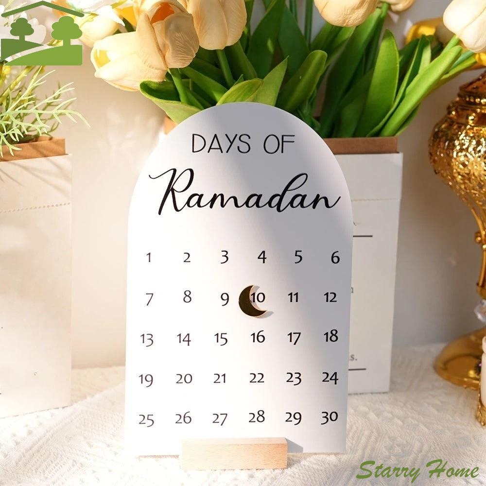 Akrylowy Kalendarz Adwentowy Ramadan 30 Dni Białe Lustro Ozdoba Stołu Ramadanowego DIY Rękodzieło Drewniana Podstawa Kalendarz Odliczający