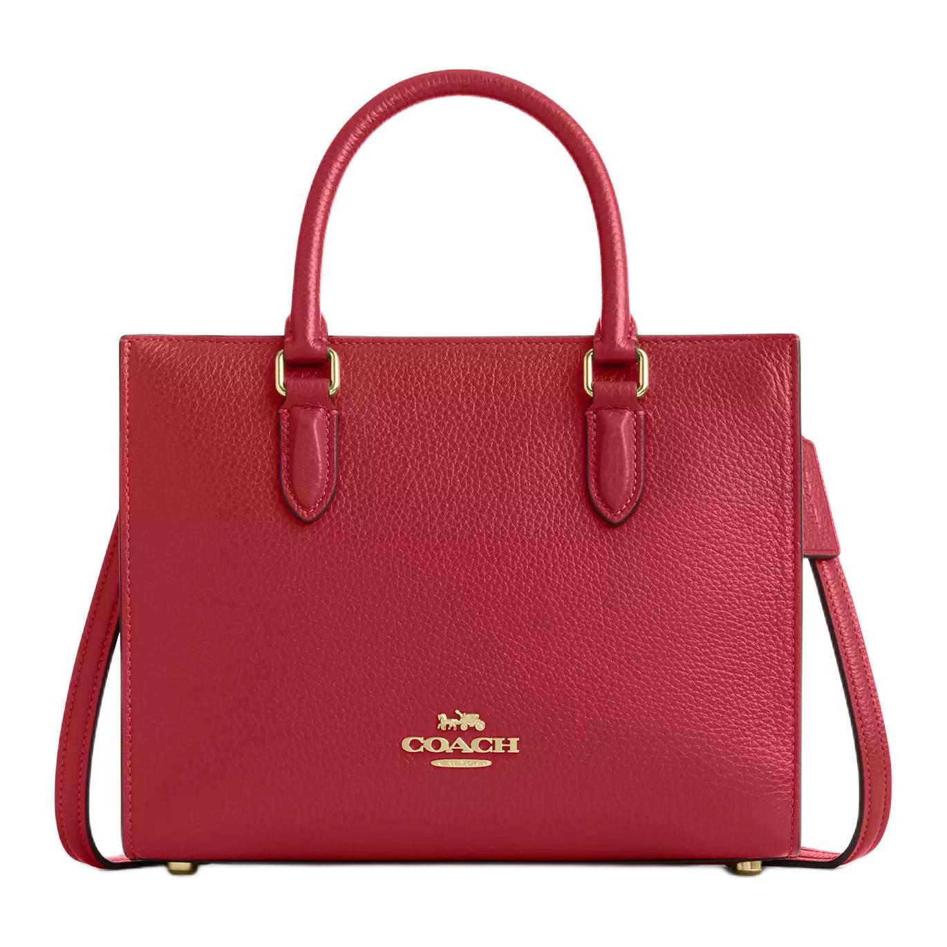 

Coach Maggie 25 Tote Bag Shopping Bag Pebble Grain Leather Handbag Women Tote Gold Red CY668-IMDN8 Basic Set (Bag+Dust Bag)