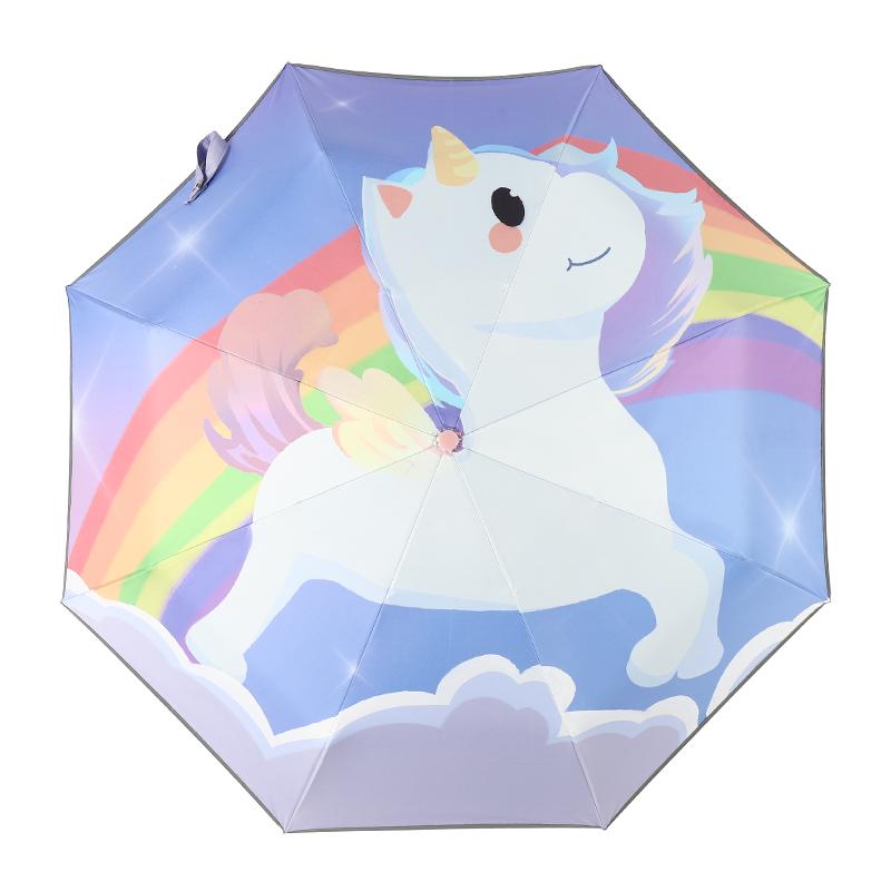 Children's Cute Print Auto Safety Anti-Rebound UV Protection Folding Parasol