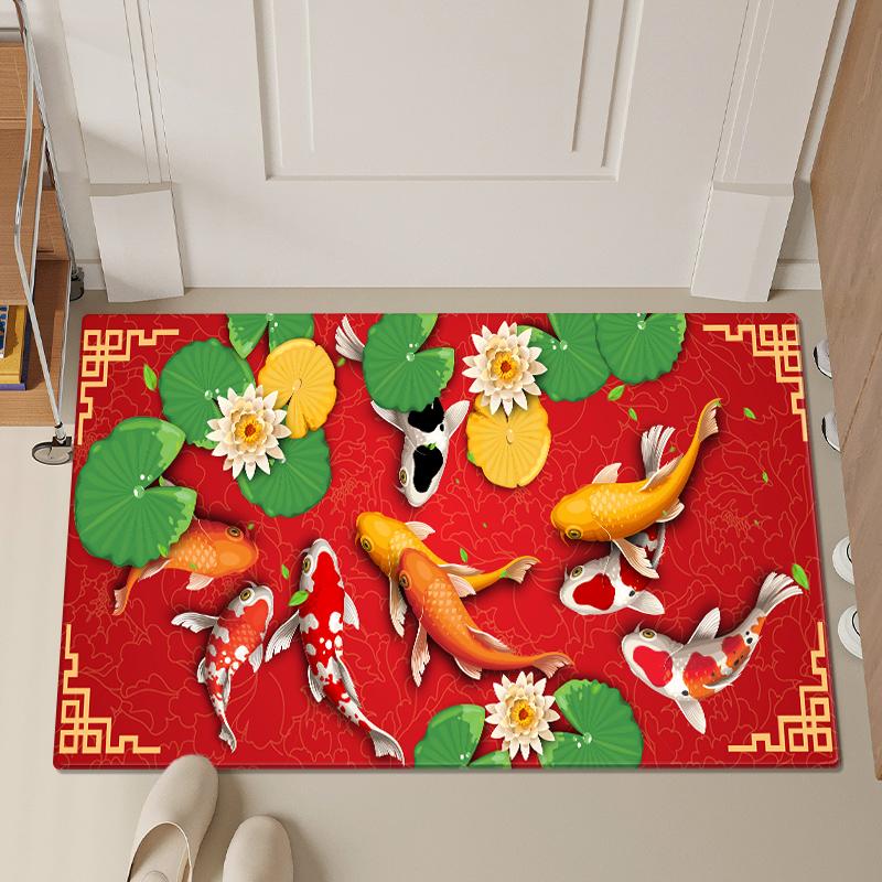 .3D Koi Fish Print Bath Rug Absorbent Memory Foam Floor Mat For Kitchen Floor Laundry Room Soft Bedroom Bedside Mat