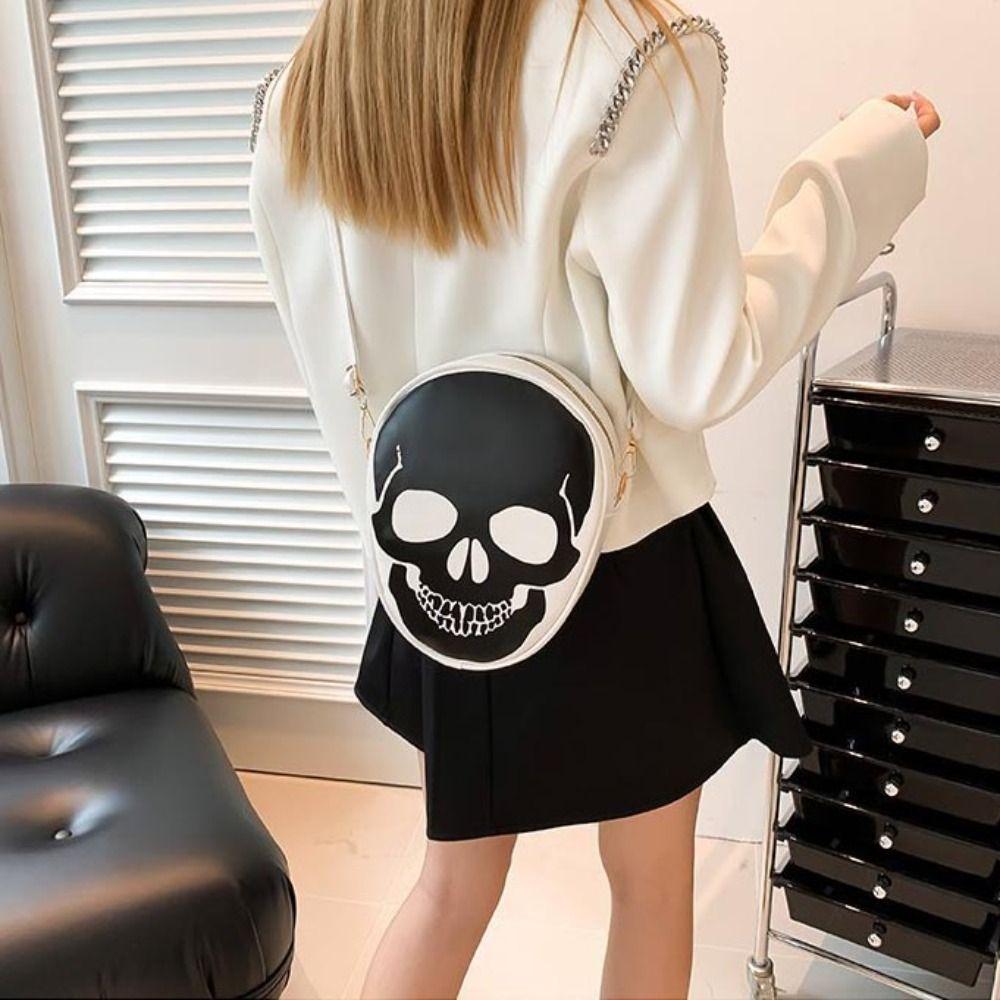 Creative Ghost Crossbody Bag Gothic Novelty Leather Candy Bag Halloween Skull Shoulder Bag Women