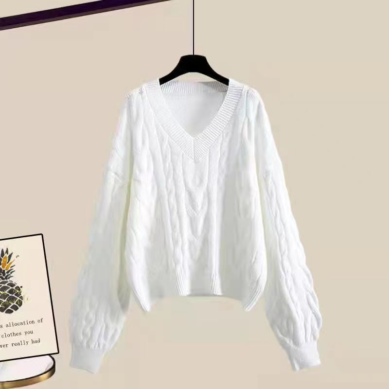 Lockerer Strickpullover mit Puffärmeln Laternenärmel Kurzer Pullover Pure Desire Wind Top