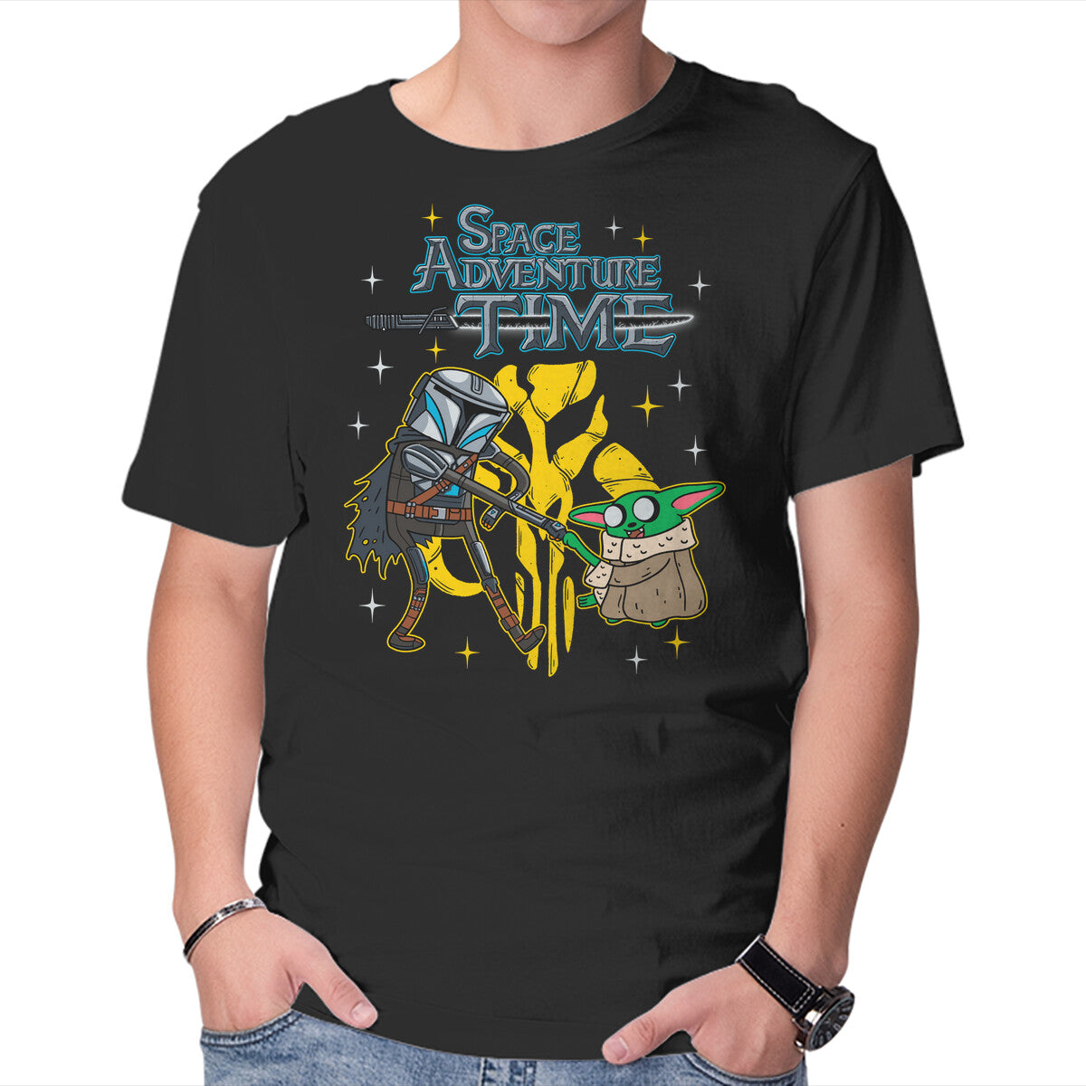 Unisex Crew Neck T-Shirt Space Adventure Time Graphic Short Sleeve Casual Tee L