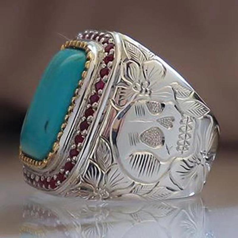 Wish men s ring retro antique flower and grass pattern old sapphire men s ring ring 7