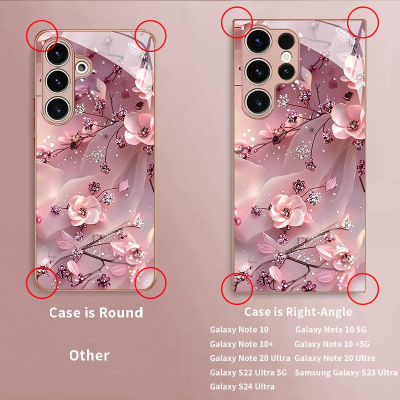 Sparkling Diamond Cherry Blossom Branch Pattern Glass Phone Case Suitable for Samsung GalaxyS26 S25 S24 S22 S21 S20FE Ultra Plus