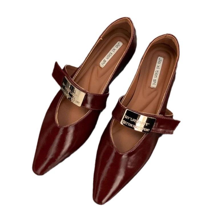 2024 Autumn and Winter New Fashion Versatile Retro Mary Jane Single Shoes One Word with Flat Shoes Women Pointed V Mouth