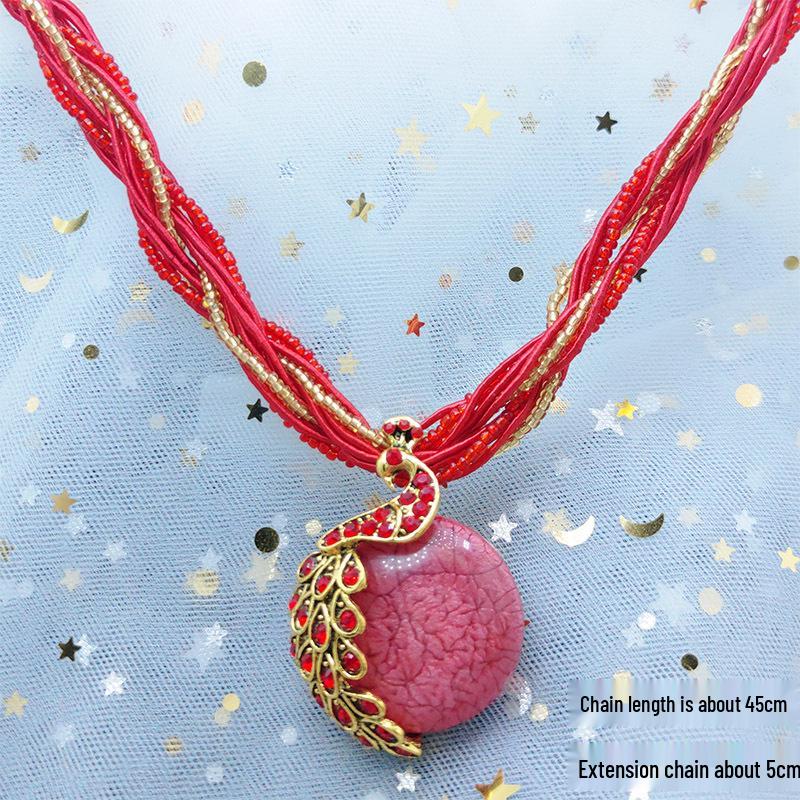 Bohemian Ethnic Style Vintage Glass Water Drop Leaf Pendant Necklace