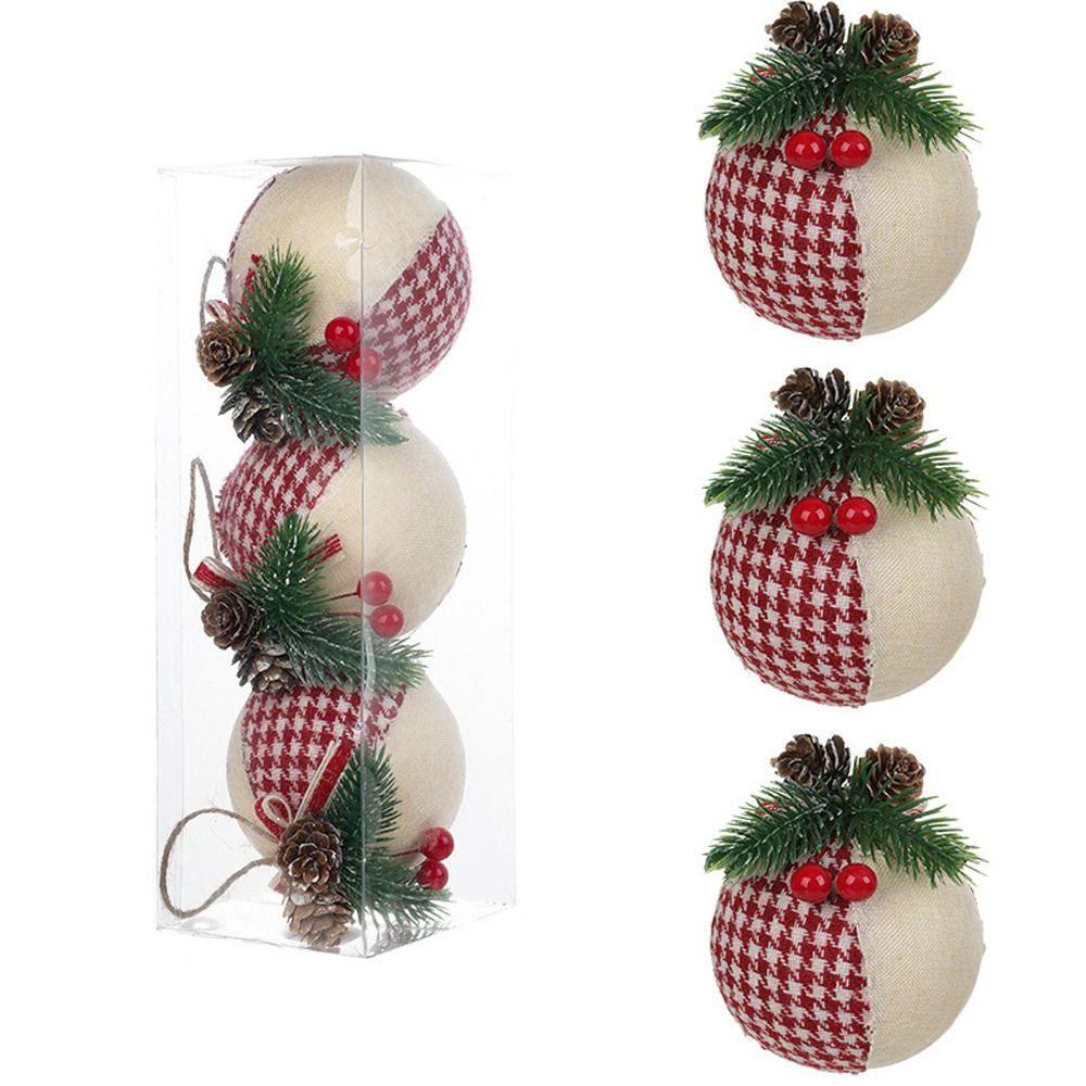 with Berry Leaves Christmas Tree Ball Red Green Plaid Cloth Christmas Tree Ornament  Xmas Decor