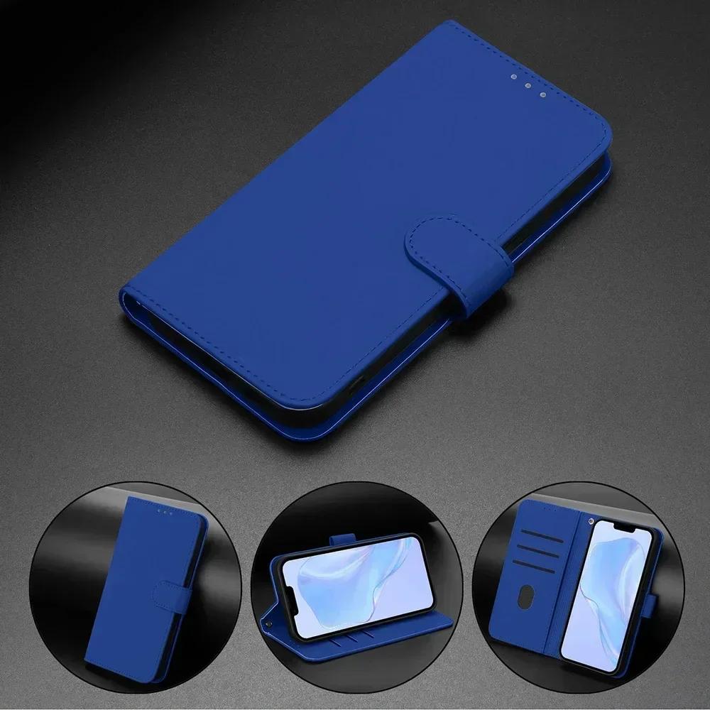 Solid Color Wallet Case for Realme 13 Pro Plus 12 GT 6 6T C67 C65 C63 C61 C55 C53 C51 Note 60 50 Card Holder Strap Phone Cover