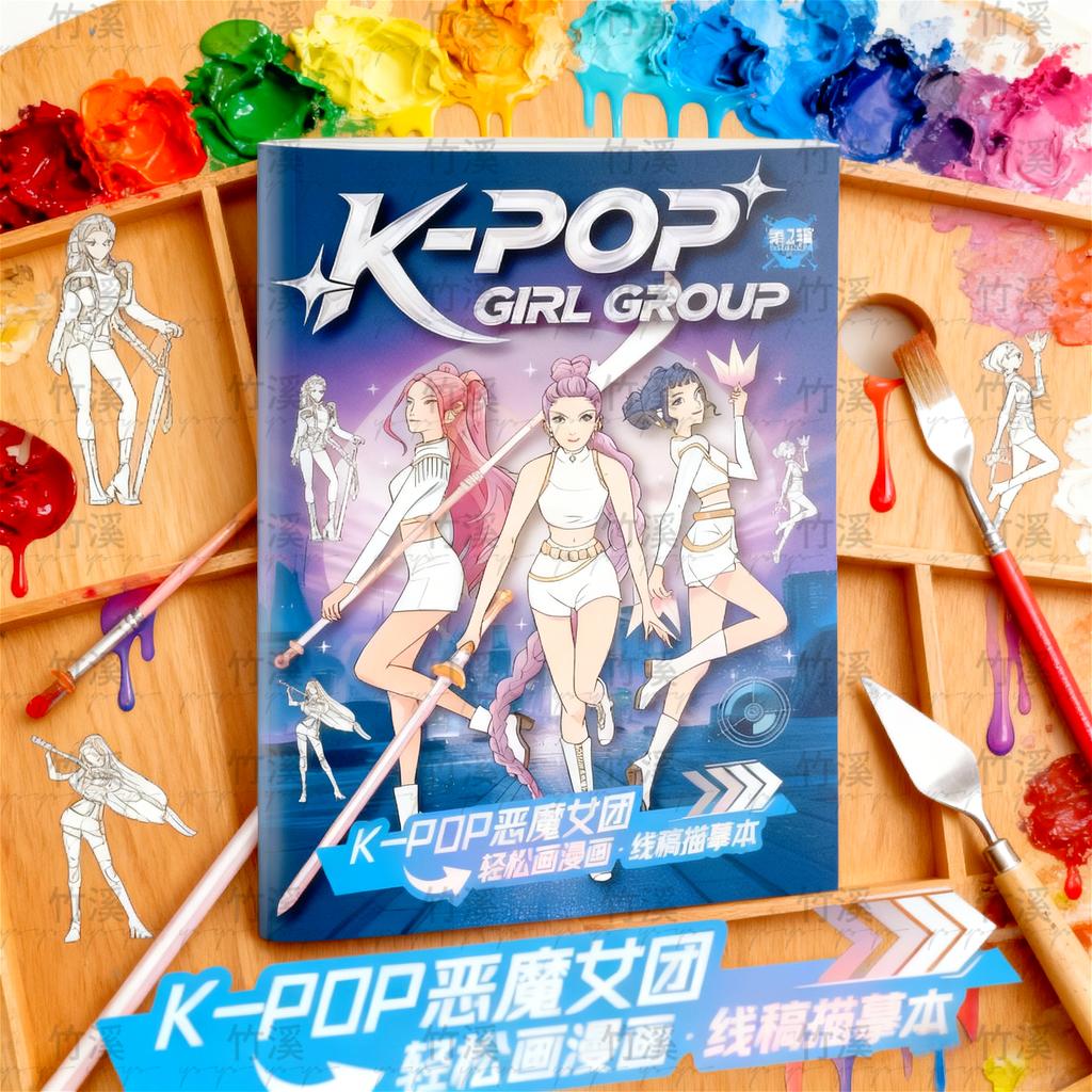 Carte de colorat Vânătorii de Demoni Kpop: Desene Liniare Drăguțe cu Rumi, Mira, Zoey | Personaje Anime Anti-Stres pentru Adulți