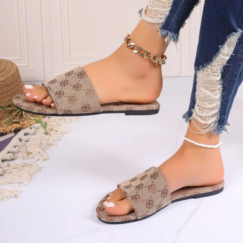Fashion Denim Slippers for Women Shoes Flat Sandals Peep Toe Ladies Casual Slides Female Beach Slippers Flat Shoes Woman Luxury Sandals