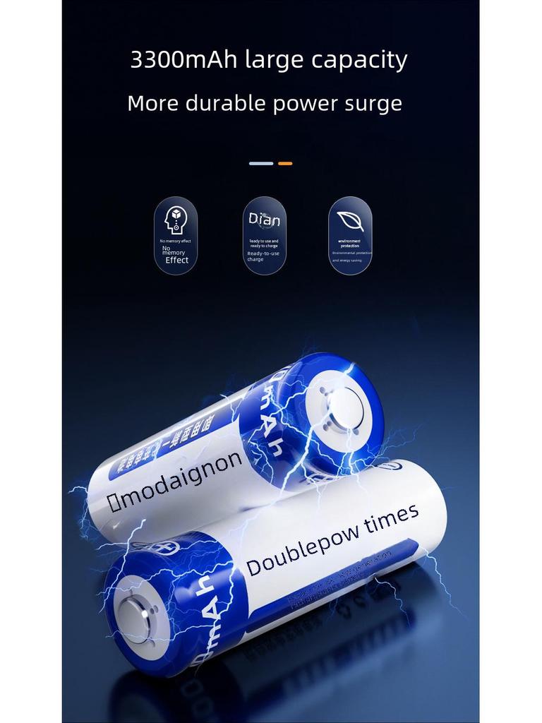 2x 5th Gen 1.2V Rechargeable Battery Set with Intelligent Light, 3300mAh, for Microphones