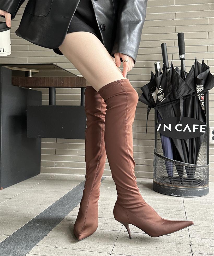 

Long knight boots women s 2025 black over-the-knee small high boots fashion pointed high-heeled elastic boots 40 светло-коричневого