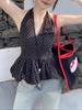 Women's Chic Black Polka Dot Halter V-Neck Slim Fit Summer Vest