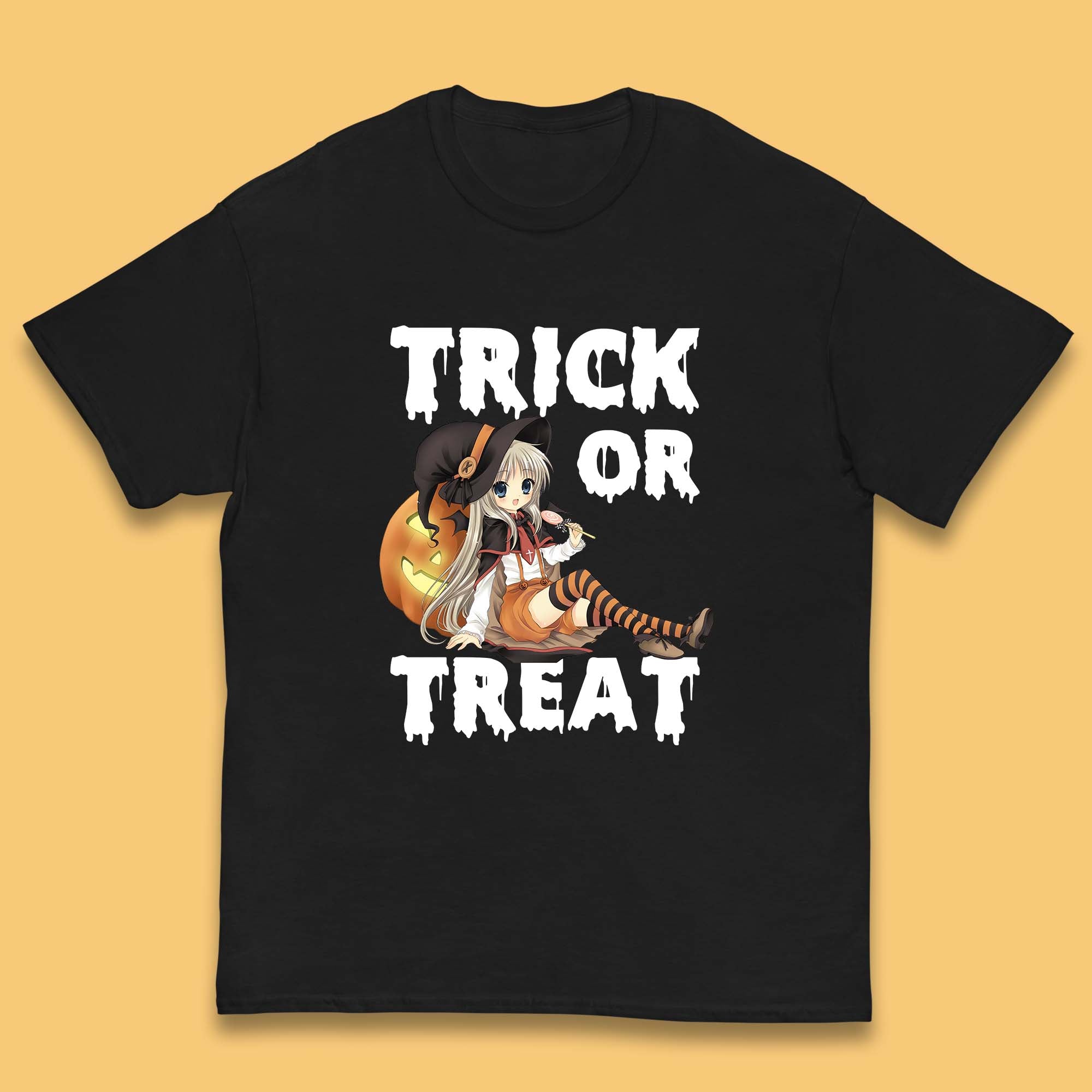 

Trick Or Treat Halloween Witch Anime Horror Scary Pumpkin Halloween Costume Kids T Shirt 140