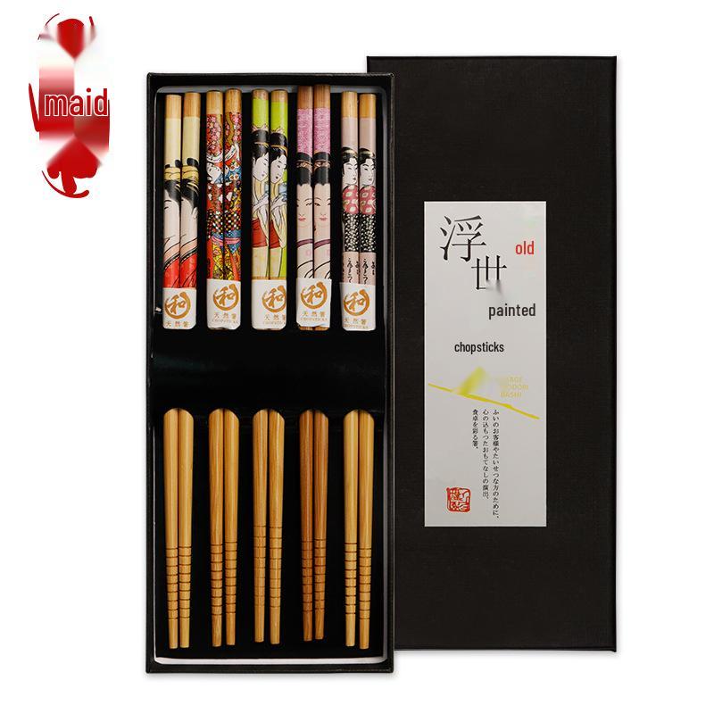 5-Pair Japanese Non-slip Bamboo & Wooden Chopsticks Gift Set