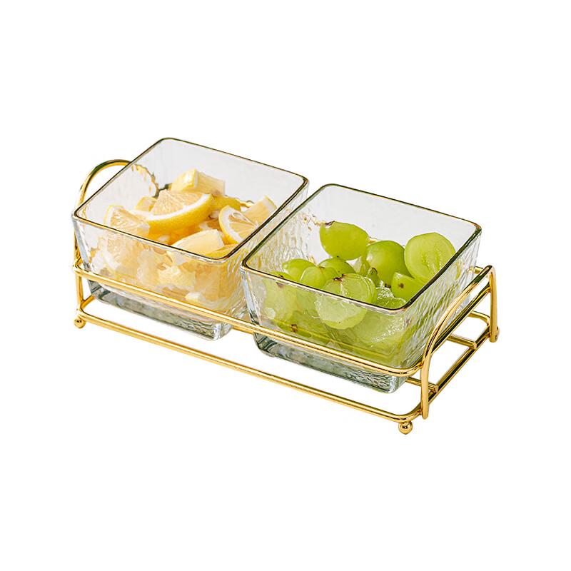 Elegant European Style Divided Glass Serving Platter with Gold Stand
