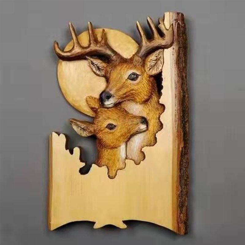 New Flat Animal Handcraft Wall Hanging Sculpture Wooden Raccoon Bear Deer Wolf Fox Hand Painted Decoration for Home Living Room