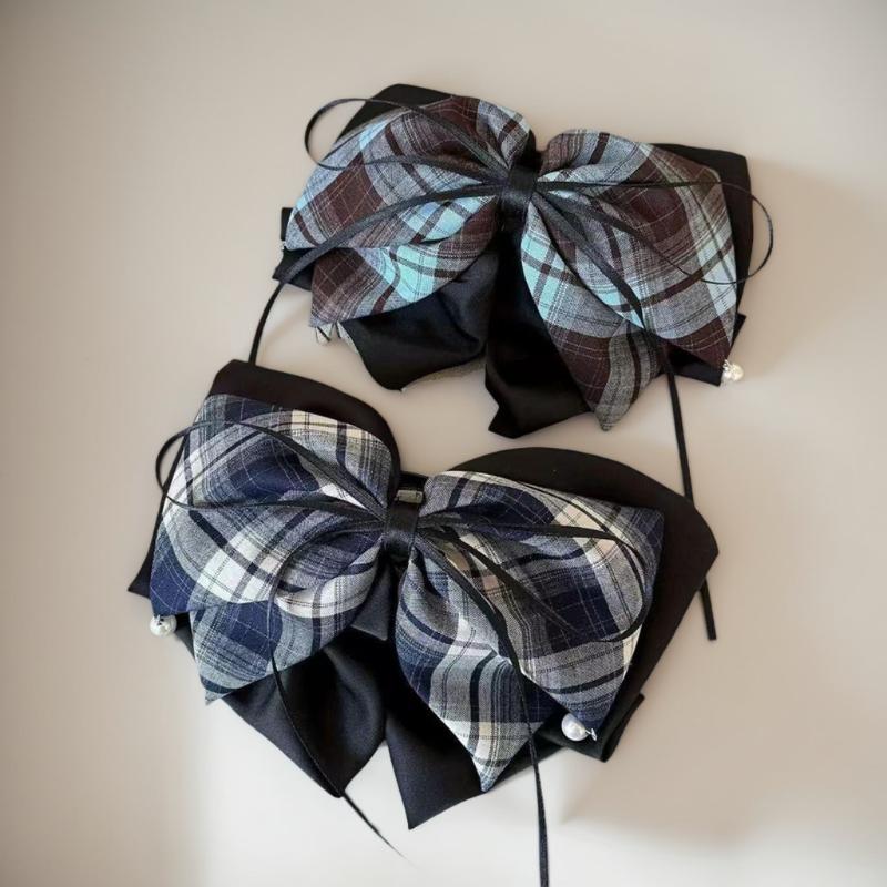 Vintage Plaid Butterfly Knot Hair Clip Women's Back Of Head Bun Shark Hair Clip Hair Accessories