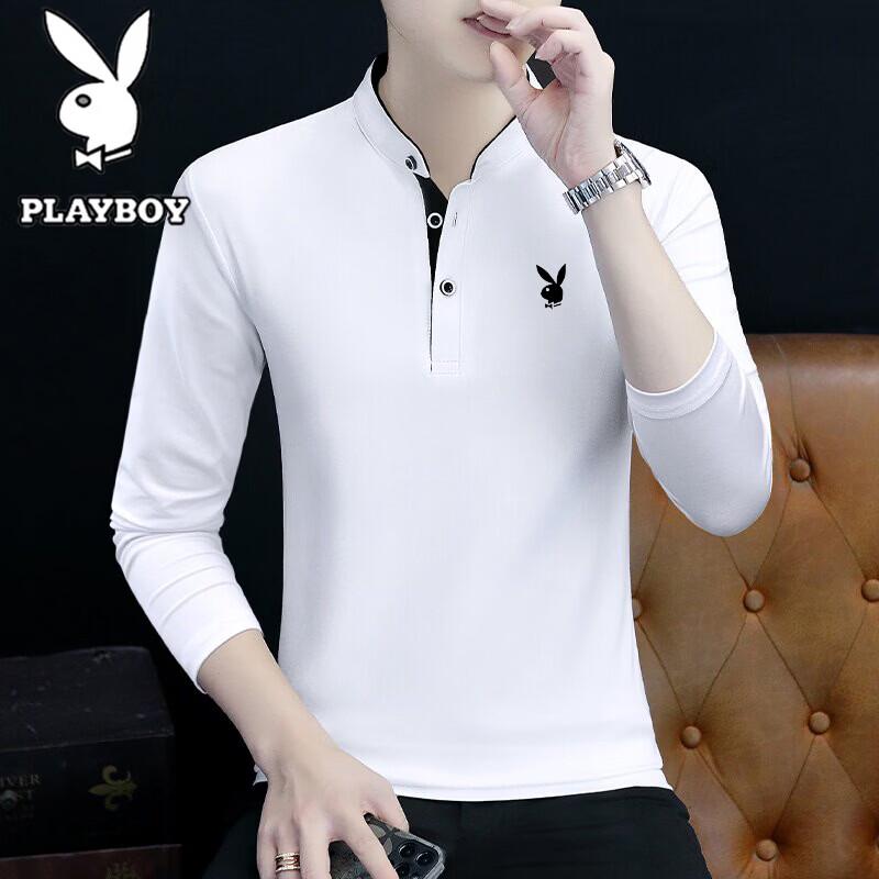 PLAYBOY Men's Stand Collar Long Sleeve Casual T-Shirt