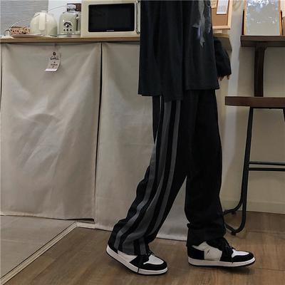Pantalon ample taille haute à jambes larges pour hommes, survêtement ample à rayures latérales, grande taille, printemps et automne