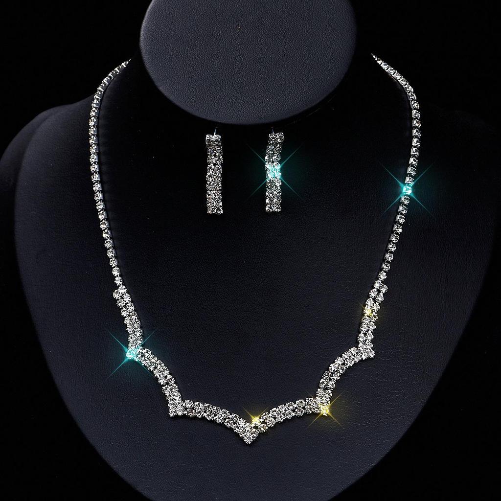 Funkelndes Strass- & Zirkon-Braut-Halsketten- und Ohrring-Set - Elegante Hochzeitsaccessoires