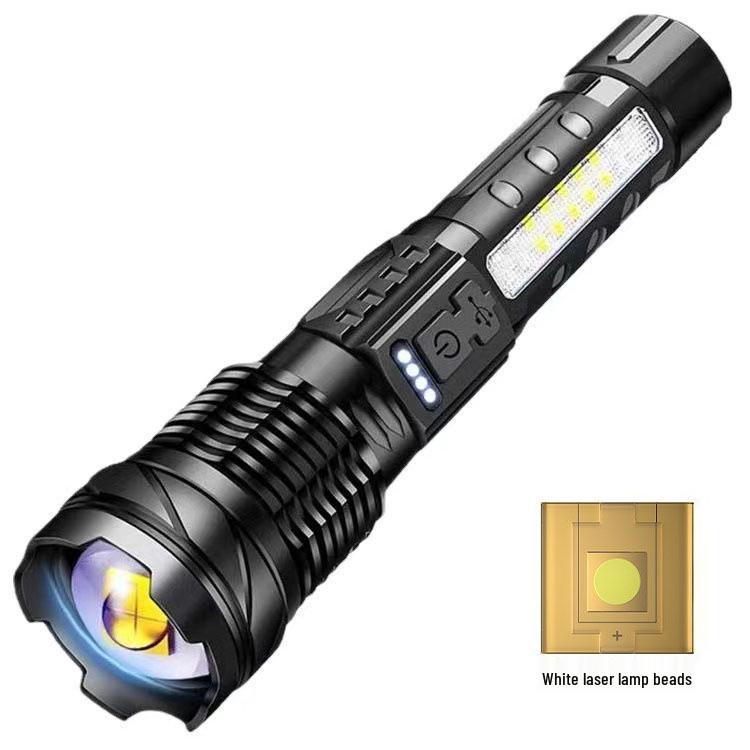 USB Rechargeable Multi-Functional White Laser Flashlight with Side Red and Blue Warning Lights