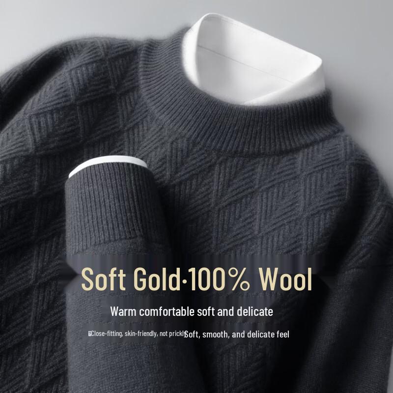 Pánský svetr Hengyuanxiang s kulatým výstřihem, 100% merino vlna