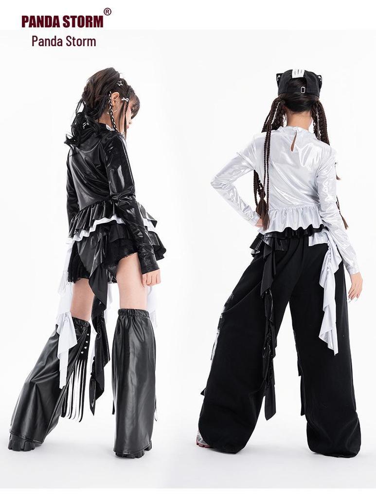 Girls' Trendy Jazz Hip Hop Dance Outfit - Long Sleeve T-shirt & Trousers for Street Dance Performance