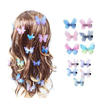 Wish New Multicolor Double-Layer Sheer Butterfly Hair Clip - Cute Children's Accessory with Vintage European Style