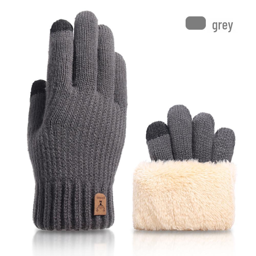 Men's Winter Touchscreen Wool Knit Gloves - Thickened Velvet Lining for Outdoor Cold Protection