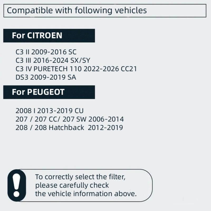 

For CITROEN C3 2,3 C4 CACTUS 1.2 1.5 1.6 DS3 SA_ Peugeot 2008 1 207 207SW 208 TOC9740P Activated Carbon Cabin Filter CU21000-2