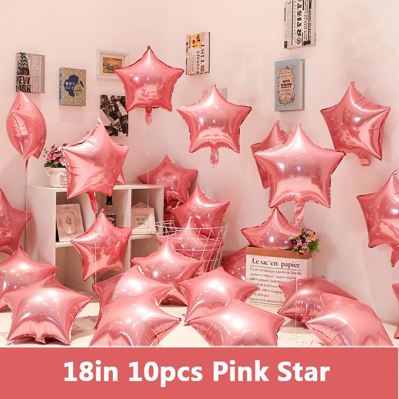 18-Inch Red Love Heart Star Foil Balloons Inflatable Helium Party Decor for Weddings Birthdays Celebrations 5 or 10 Pcs Set