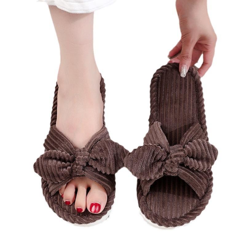 Girl cotton slippers bow home plush slippers indoor fluffy women fluffy