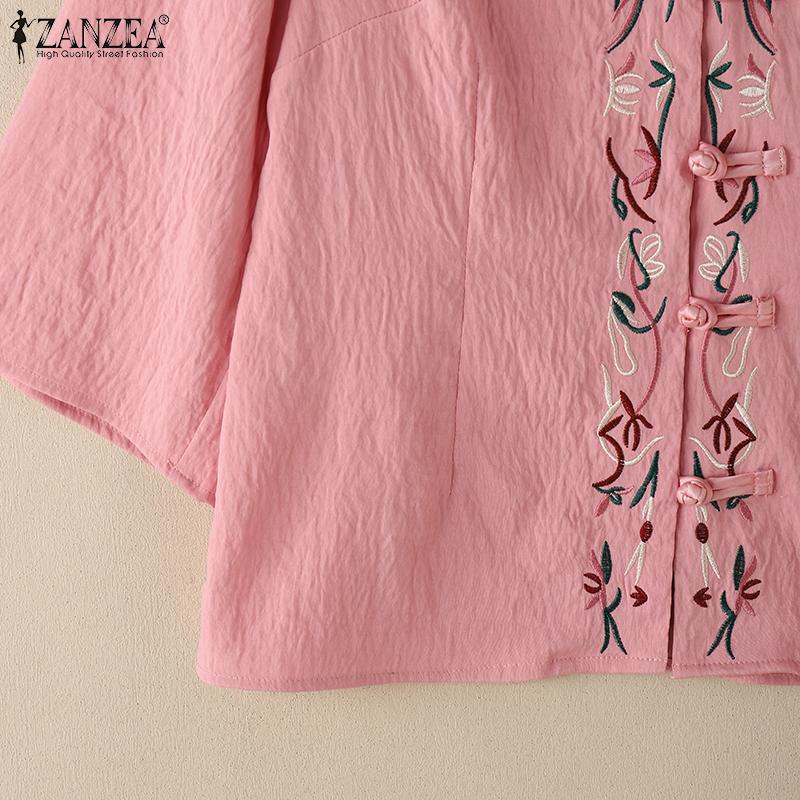ZANZEA Women Summer V-Neck 3/4 Sleeve Casual Embroidery Blouse