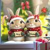 Merry Christmas Rabbit Window Cling Removable Waterproof Santa Hat Couple Bunny Static Glass Sticker Holiday Party Decoration Decal