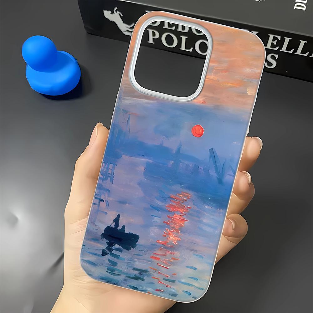 Phone Case For Iphone 14 15 Plus 16 17 Air 13 12 11 Pro Max Protective Solid Impact Resistant Funda Sunset Oil Painting Cover