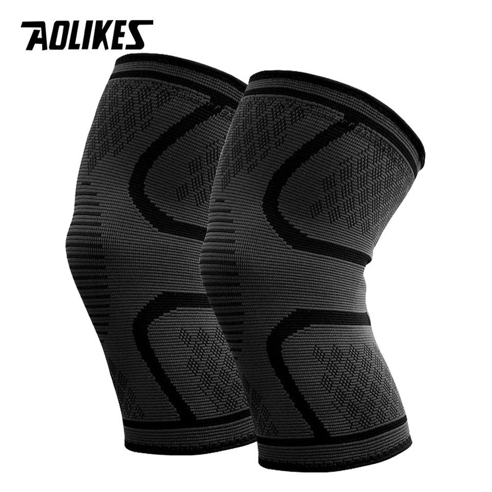 AOLIKES 1Pair Compression Knee Support Sleeve Elastic Breathable Knee Pads Brace Springs Gym Sports Protector Basketball Run