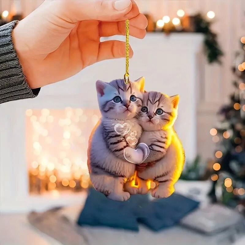 New Acrylic Couple Cat 2D Pendant Car Interior Car Pendant Backpack Keychain Decorative Pendant Gift Teddy Dog Keychain