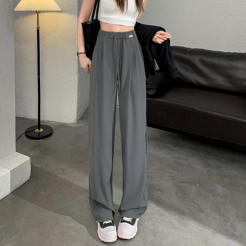 Narrow version wide-leg pants women's spring and summer new straight casual high-waisted thin high-end drape design suit pants