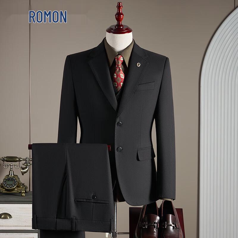 ROMON Men's Slim Fit Wool Blend 3-Piece Suit Set