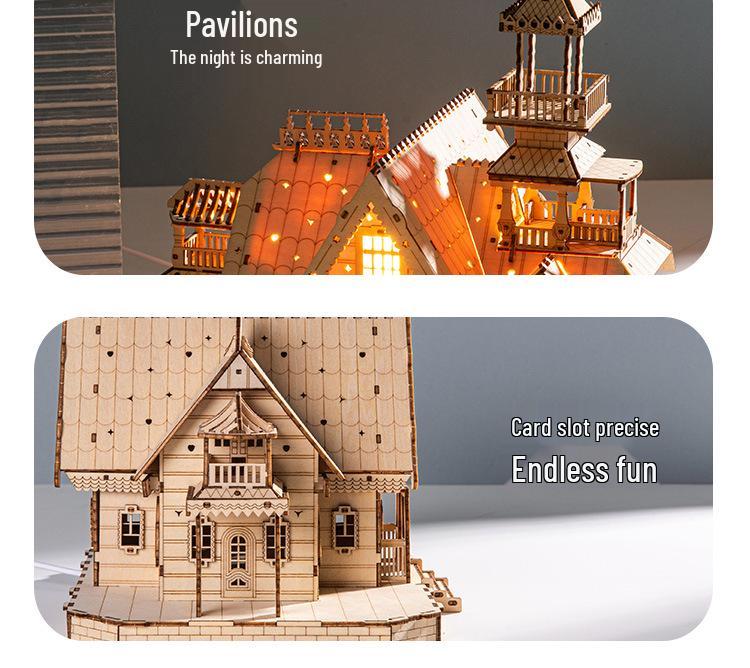3D Wooden Puzzle Villa Model - Children's DIY Educational Building Blocks Toy