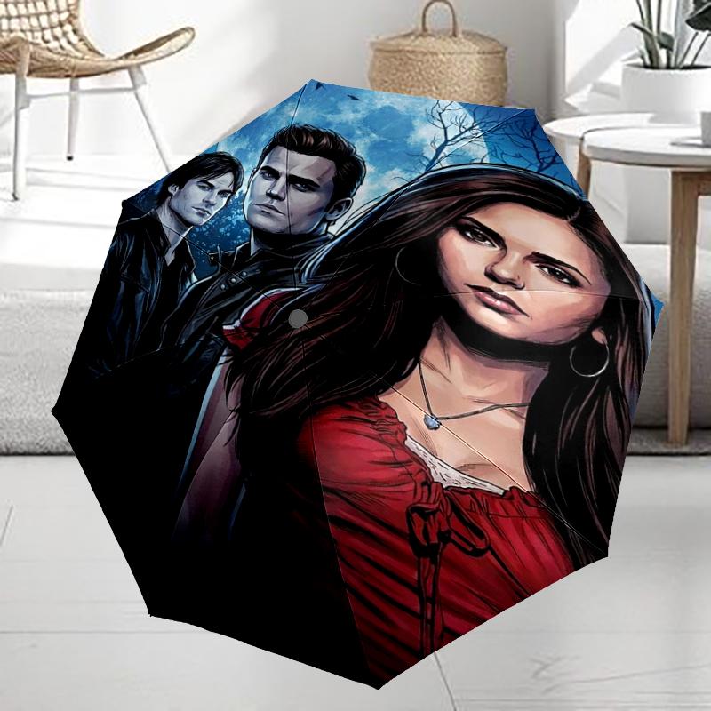 Vampire Diaries Theme Automatic Umbrella, Lightweight & Portable, 8 Rib, Perfect for Outdoor Travel, Birthdays, Christmas, Gifts.