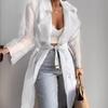 Light Brown Transparent Long Trench Coat with Belt and Double-Breasted Buttons
